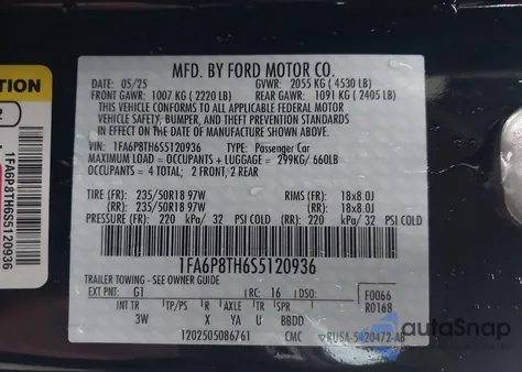 2025 Ford Mustang Ecoboost Premium Fastback from USA, damaged, VIN 1FA6P8TH6S5120936
